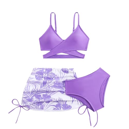 Maillot de bain avec jupe fille ensemble de bikini 3 pièces batik vacances
