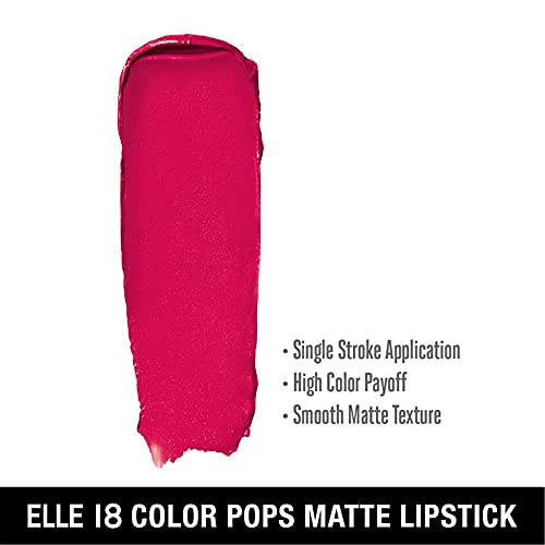 Image of Elle 18 Color Pops Matte Lipstick, Deep Pink, Moisturising Bullet Matte, with Vitamin E, Highly Pigmented, Infused with Jojoba Oil and Shea Butter | 4.3 g