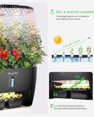 DRYADES Kit de système de culture hydroponique 16 gousses, jardin d'herbes aromatiques intelligent avec mode germination, peut semer à l'avance et lumière de croissance LED à spectre complet 24 W, pot – vue 7