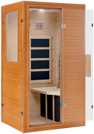 springspa Infrared Sauna Home Sauna, Indoor Far Infrared Saunas for Home, 1 Person Low Emf Canadian Hemlock Wooden Spa Room 950w, 110v with Control Panel