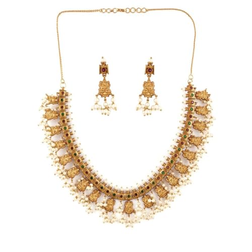 Rubans Divine 22K Gold Plated Goddess Lakshmi Motif, Ruby, Emerald Studded & Pearls Beads Traditional Handcrafted Temple Jewelry Set for Women & Girls, Perfect for Any Festive & Wedding Occasions (B0D6RWRB68) Amazon Price History, Amazon Price Tracker