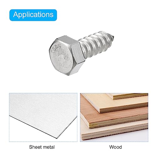 Tornillos Tirafondo para madera hexagonales uxcell 10 piezas 1/2 pulg x 1-1/2 pulg Acero inoxidable 304 rosca parcial miniatura 4