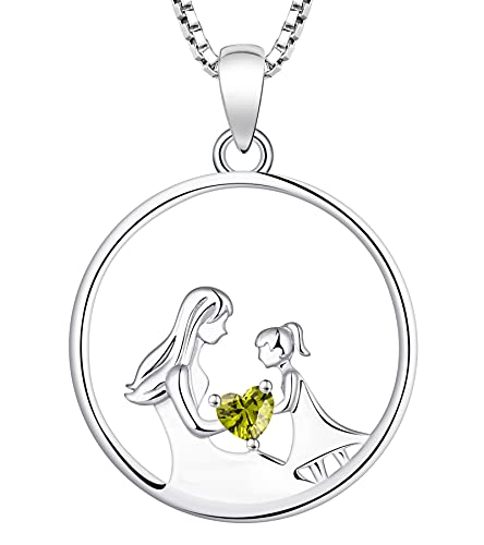YL Women's Mother Necklace 925 Sterling Silver Round Mum Pendant Birthstone Jewelry for Mom