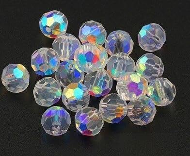Briolette Faceted Glass Beads, Clear with AB Color, 10mm Round Crystal Beads - Image 2