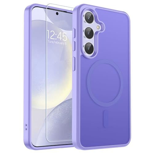 Image of SUPFINE Magnetic for Samsung Galaxy S24 Plus Case / S25 Plus Case with Screen Protector, (Built-in Magnets) (Military Grade Drop Protection) Slim Translucent Shockproof Phone Case,Purple