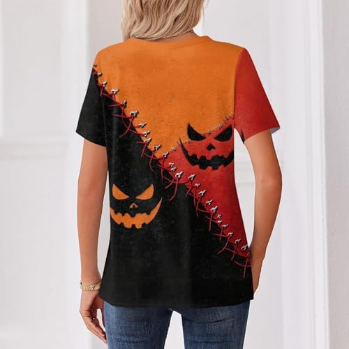 Womens Halloween Shirt Henley Neck Halloween Pumpkin Funny Shirts - 4