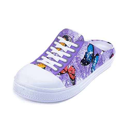 ReverseClock Mujeres de jardín Ligero Zuecos Mariposa Estampado Verano Sandalias señoras al Aire Libre Playa Zapatillas (Morado,39) Cover