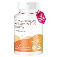 Vitamintrend Pantothensäure Vitamin B5 200mg, 180 Tabletten, schluckfreundlich, hochdosiert, Nahrungsergänzungsmittel vegan ohne Magnesiumstearat, in Deutschland hergestellt