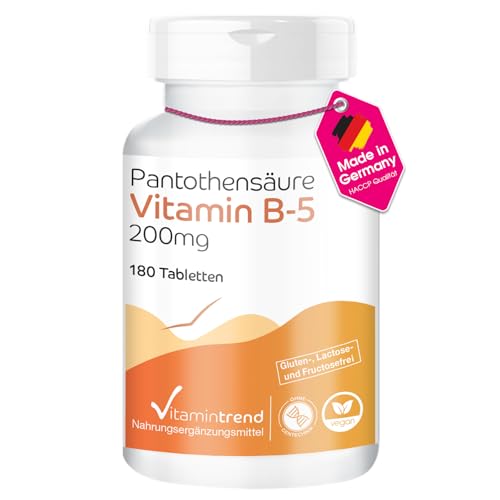 Vitamintrend - Vitamine B5 Acide Pantothénique 200mg - Végan - Boite de 180 comprimés - ! POUR 6 MOIS ! | Vitamintrend®