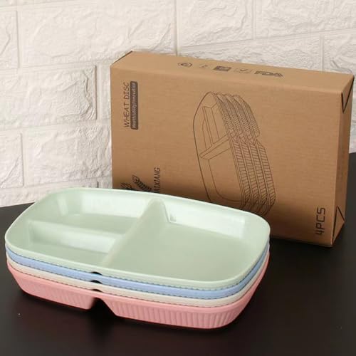 Image of Unbreakable Divided Plates 10.5 Inch 4 PCS,Reusable Wheat Straw Plates,Portion Control Plate Adults, Microwave And Dishwasher Safe, Perfect For Dinner Dishes Kitchen Picnic Party (Classic Series)