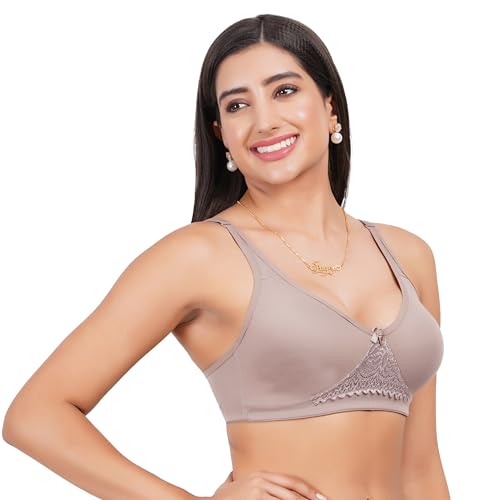 Image of Non Padded Bra in B, C and D Cup for Women - Made of Pure Cotton Full Coverage Over Size Non Wired Pushup Soft Cup for T-Shirt Saree Dress Sports Garment for Daily Use Everyday