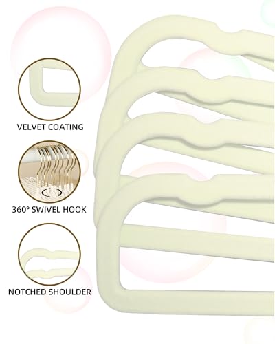 Image of Felt Hangers White Velvet Hangers, Thin Pants Hangers 20 Pack, Adult Hanger | 360 Rotatable Golden Hanger for Jean Slack Closet, Anti-Slip Lightweight Padded Slim Space Saving Flocked Trouser Hangar