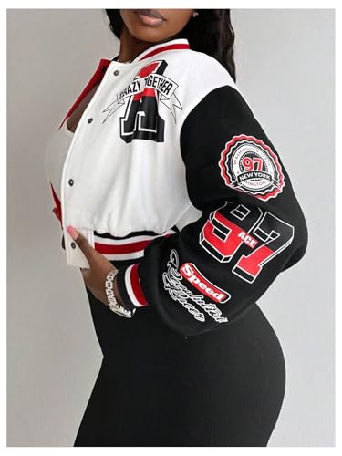 SOLY HUX Women's Motorcycle Varsity Jacket Graphic Button Down Baseball Crop Outerwear Streetwear2