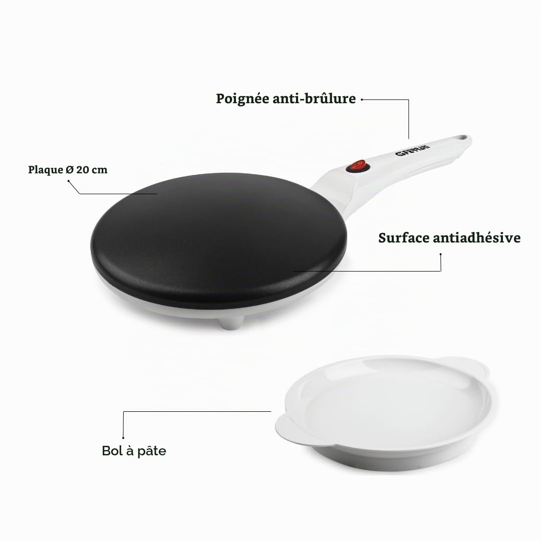 G3 Ferrari G10306 Crêpière, ø 20 cm, complète avec bol pour la pâte