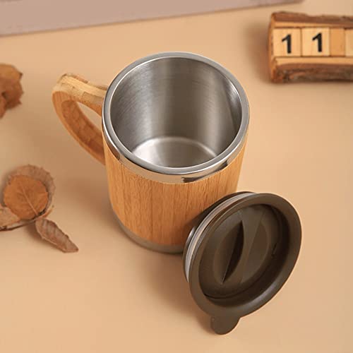 Yfqhdd Practical Coffee Mug Stainless Steel Wooden Coffee Tea Cup Insulated 12Oz #TOP1