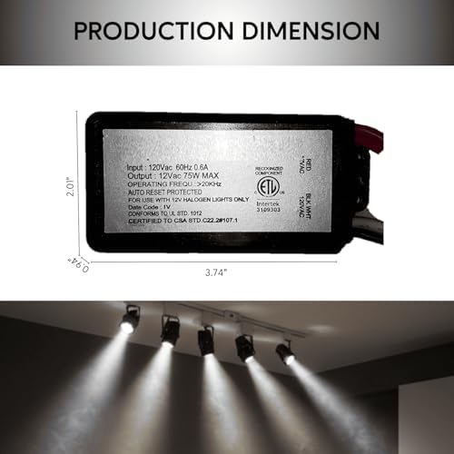Image of Ironsmith Lighting Products 75 Watt Short Circuit Protected Transformer - Input 120 V to 12V Output Converter Auto Restart Electronic Potted Transformer for Halogen Lights Xenon Krypton Bulbs