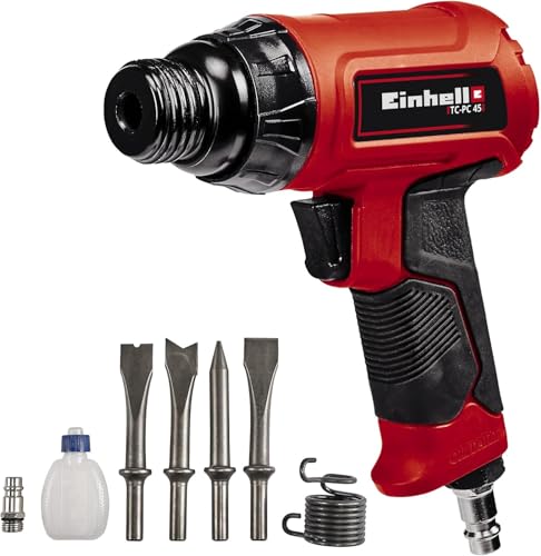 Einhell Cinceladora neumática TC-PC 45 (para trabajos en piedra y metal, incluye juego de cinceles de 120 mm de 4 piezas, botella de aceite, boquilla, muelle tensor)