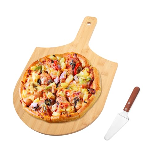 HOSTK Wooden Pizza Peel, 12inch Pizza Paddle Spatula Oven Accessory, Pizza Tools for Transferring & Serving, Wood Cutting Board for Cheese Bread Fruit Vegetables