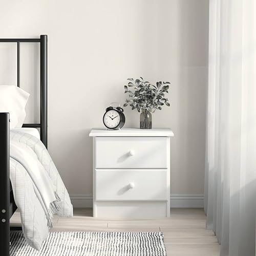 kithwjll ALTA Table de chevet blanche en pin massif 41 x 35 x 41 cm, avec 2 tiroirs, robuste et facile d'entretien, idéale pour chambre à coucher et salon