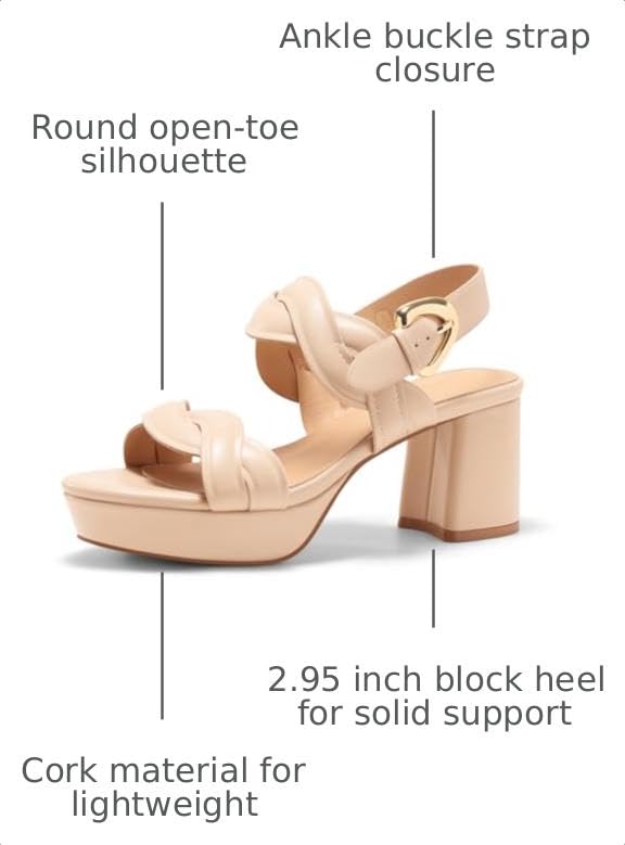 Coutgo Womens Platform Chunky Heels Sandals Open Toe Ankle Strap Summer Dress Beach Shoes, Light Khaki, size 8.5 by Coutgo - Used condition - Image 2
