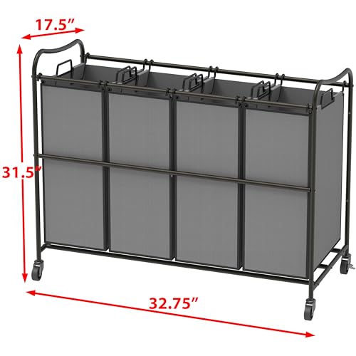 Simple Houseware 4-Bag Heavy Duty Laundry Sorter Rolling Cart, Dark Grey - Image 6