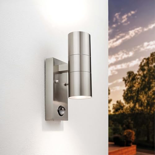 Ledvion - Applique LED avec Détecteur, GU10 Up&Down, IP44, Grise, Inox, Lampe Extérieure, Éclairage Extérieur