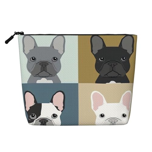 Borsa per il trucco in canapa finta con stampa di bulldog francese, con cerniera, accessori per donne, nero, taglia unica, Nero, One Size