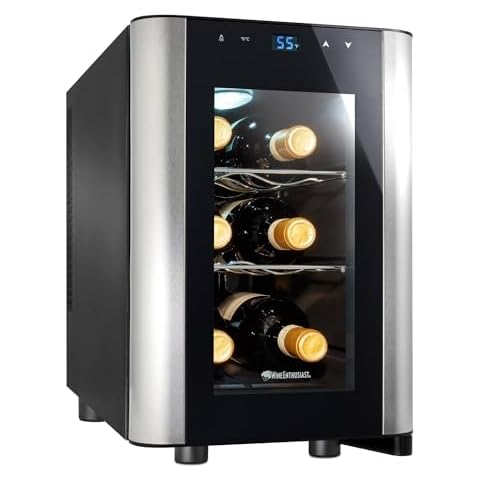 Wine Enthusiast 6-Bottle Countertop Wine Cooler - Mini Fridge for Kitchen with 3 Shelves, Adjustable Temperature Control, & Energy Efficient Cooling Beverage Refrigerator Cover