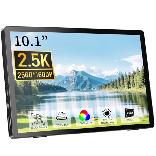 Pisichen Tragbarer Monitor Touchscreen, QHD 2,5K(2560 x 1600) IPS 10,1 Zoll Portable Touchscreen Display, Externer HDMI USB-C Monitor für PC Laptop PS4 Xbox, Integrierte Lautsprecher