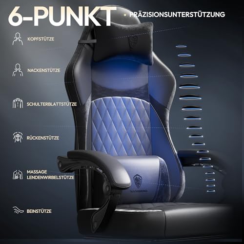 Sedia da gaming, ergonomica, in pelle PU, con supporto lombare, 150 kg, colore: Nero - Sedia gaming - Immagine 6