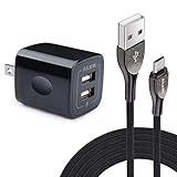 AILKIN Dual USB Port Wall Phone Adapter with 6FT Android Micro USB Port Charger Cable Compatible for...