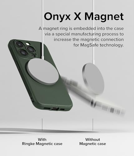 Image of Ringke Onyx Magnetic Compatible with iPhone 15 Pro Case Back Cover [Powerful Magnetic] Military-Grade Protection TPU Shockproof Rugged Bumper Full Protection - Dark Green