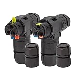 Pack x2 Conector estanco IP68 450V 2P+tt 0.5-2.5mm² 3 pines, Conector en T, Impermeable, Rápido Sin Tornillos para Exterior de 3 vías. Caja de conectores ideal para Jardín con Alta Estanqueidad