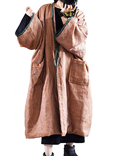 NFYM Women Vintage Trench Coat Autumn Long Sleeve Open Front Cardigan Coat Plus Size Long Jacket Overcoat Outwear