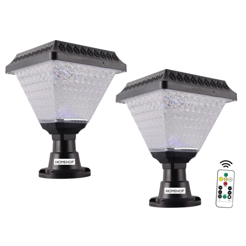 Homehop 10W Solar LED Main Gate Light for Home Outdoor Garden Waterproof Pillar Wall Decoration Multicolor Lamp with Remote Control (RGB, Pack of 2)