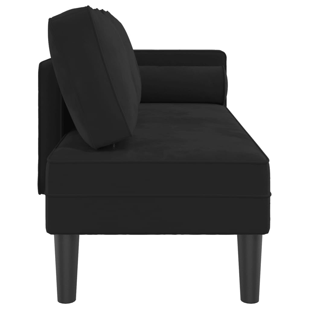 Chaise Longue in velluto, sdraio relax nero con cuscino lombare, comodo lettino lounge per soggiorno camera da letto, cuscino incluso