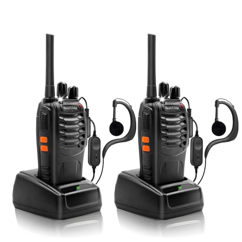 Walkie Talkies License-free Professional Rechargeable Two Way Radio 16 Channels Portable Adult Walkie Talkie With LED Light Original Earpieces for Children Play and Adults Work (Black, 1 Pair)