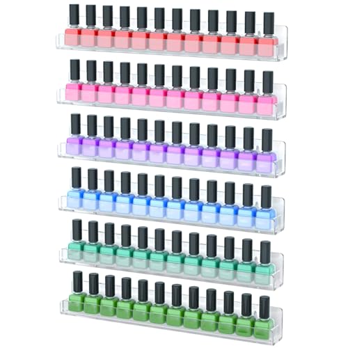 6Pcs Nail Polish Rack, Wall Mounted Acrylic Nail Polish Shelves, Large Capacity Multi-Purpose L-Shaped Display Shelf for Home, Beauty Salons, Retailer