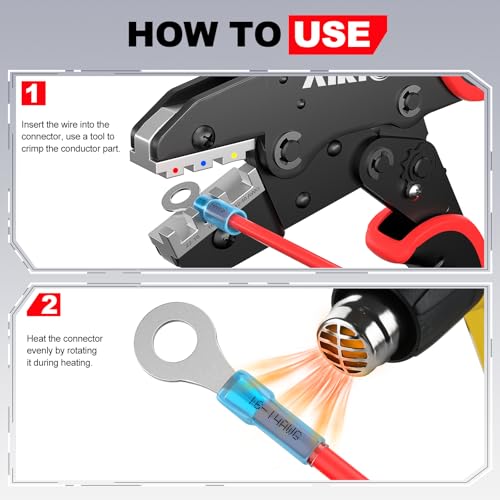 AIRIC 12-10 AWG - 1/4" Heat Shrink Ring Terminals, Copper Terminal Connector Ends, Battery Cable End Lugs, Yellow Insulated Electrical Crimp Wiring Connectors, Wire Lug for 12, 10 Gauge Wires, 50 PCS