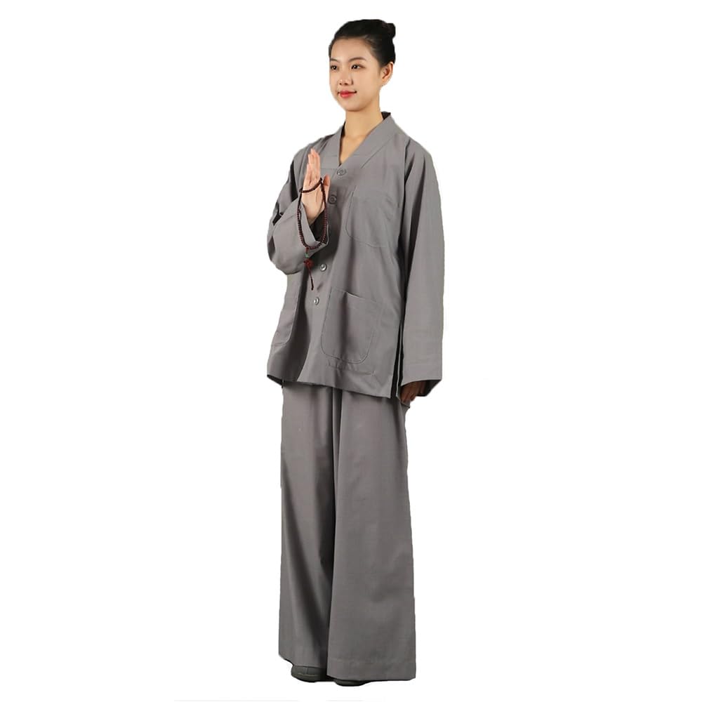 Męski Damski Kostium Mnicha Lato Wygodne Oddychające Medytacja Mnicha Robe Arhat Ubrania(Gray,4XL)