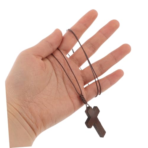 Collier rétro croix en bois marron avec cordon de bijoux réglable ZH1YFD