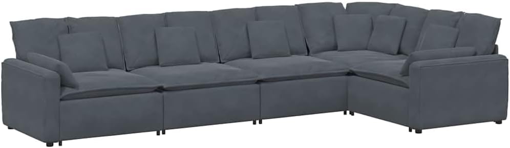 Modular Sofa Dark Grey Velvet (100% Polyester) L-Shaped Modular Living Room Furniture