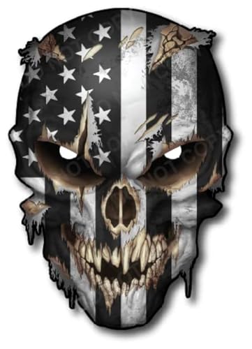 Image of Skull with Reflective Eyes American Flag Vinyl Decal Stickers Car Truck Sniper Marines Army Navy Military Graphic