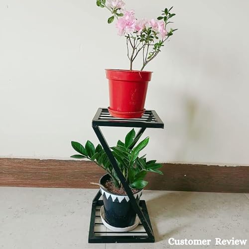 Image of ELEVATING EVERYDAY LIVING Stylish Metal Plant Stand (New Z Shape X Shape) (Set of 1, 40 Cm) | Strong Legs Perfect Metal Stand for Planter Indoor And Outdoor, Pack -1