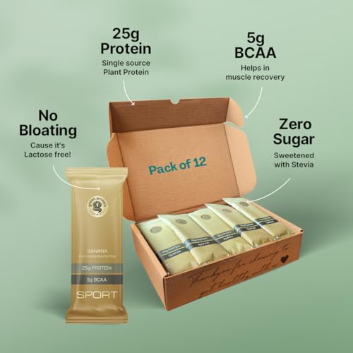 GREEN PROTEIN Sport Plant Protein Isolate Powder, 100% Vegan 25gm Plant Protein (Pack of 12, Banana Caramel (Pack of 12))