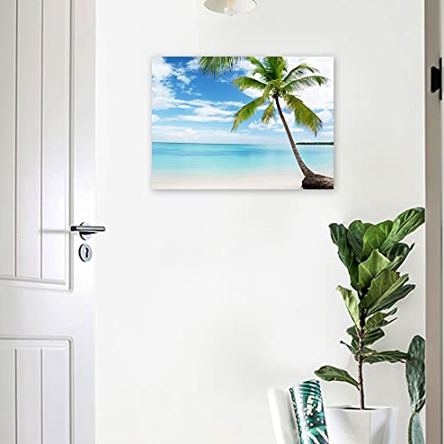 Purple Verbena Art Modern Hd Giclee Canvas Wall Art For Home Decoration, Canvas Print Palm Tree Over Blue Sea Ocean Seascape Pictures Photograph Paintings, Stretched And Framed, 12X16 Inches #TOP6