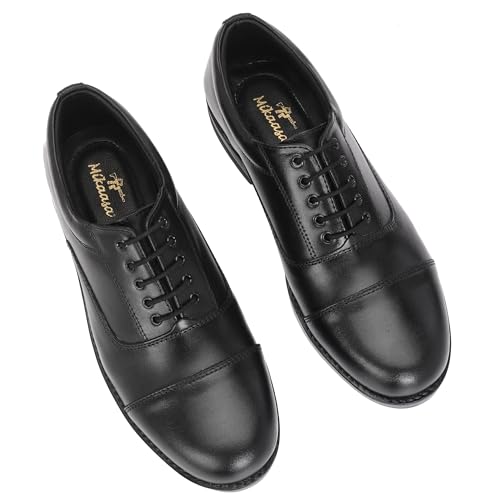 Image of Mikaasa Leather Formal Oxford Shoes for Men, Police and Officer Duty Lace-Up Mid Top Shoes with Cushioned Insole, Durable Sole and Classic Design, Comfortable Formal Footwear
