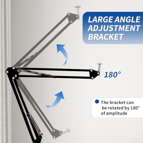Faltbare Beamer Halterung für Bett, Desktop Projektorständer 360° Drehbare Projector Stand mit 1/4 Gewinde und C-Clip Verstellbarer Beamer Ständer für Heimkino Büro Spielzimmer, 1 Stück, Schwarz