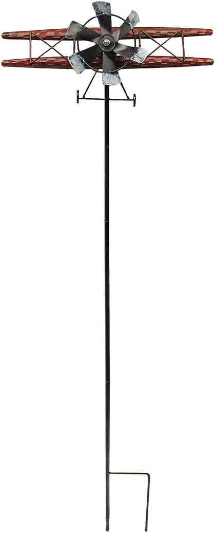 Biplane Garden Yard Art Metal Wind Weather Spinners Airplane Kinetic Sculptures Decor Stake Patio