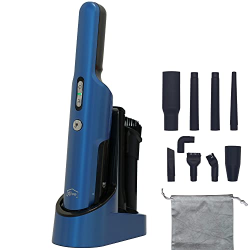 djive Vacumate Ultralight Akku Handstaubsauger, 15 kPa Starke Saugkraft, 25min. Laufzeit, großer 2000mAh Li-Ionen Akku, beutelloser Akkustaubsauger, inkl. 9 TLG. Auto Zubehörset - Royal Blue